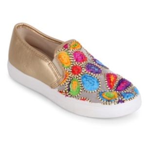Matisse gold color embroidered mesh slip-on